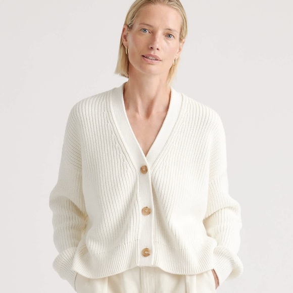 Women's White Button-Up Sweater - Picture 1 of 5